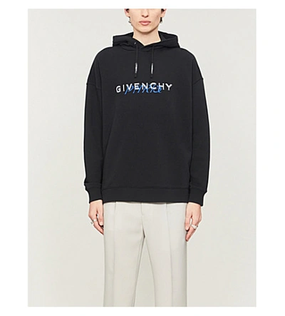 Givenchy Graphic-print Cotton-jersey Drawstring Hoody In Mineral+blue