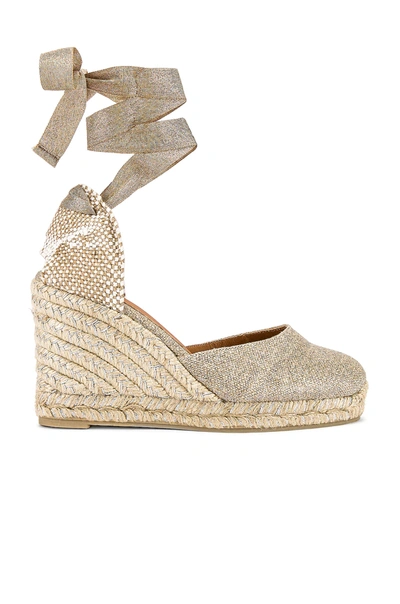 Castaã±er Castaner Carina Lurex Wedge Espadrilles In Beige,gold