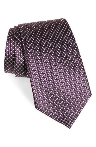 Ermenegildo Zegna Micro Dot Grid Silk Tie In Dark Purple Fan