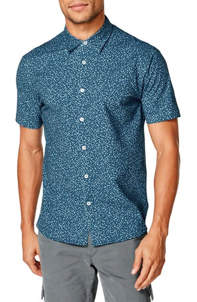 Good Man Brand Flex Pro Slim Fit Print Short Sleeve Button-up Shirt In Lyons Blue Scattered Shibori