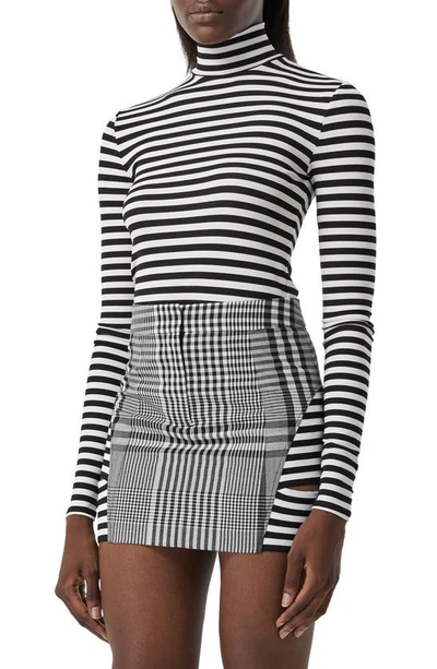 Burberry Striped Crepe Jersey Turtleneck Top In Black