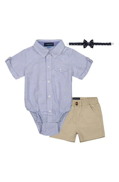 Andy & Evan Babies' Bodysuit, Shorts & Bow Tie Set In Blue Stripe