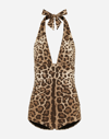 DOLCE & GABBANA ONE-PIECE SWIMSUIT WITH PLUNGING NECKLINE AND LEOPARD PRINT
