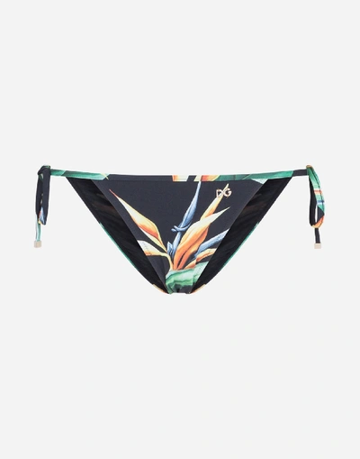 Dolce & Gabbana Bikini Bottoms With Ties And Bird Of Paradise Print In Floral Print