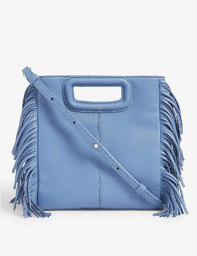 Maje M Leather Shoulder Bag In Blue