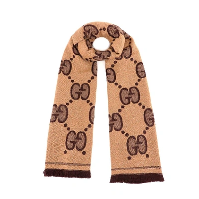 Gucci Lady Nest Lux Jacquard Wool-blend Scarf In Beige