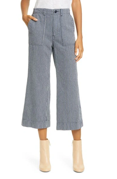 The Great The General Stripe Crop Wide Leg Pants In Vintage Hickory Stripe