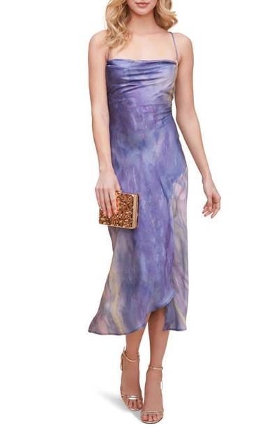 Astr Cowl Neck Midi Dress In Blue Multi Tie Dye