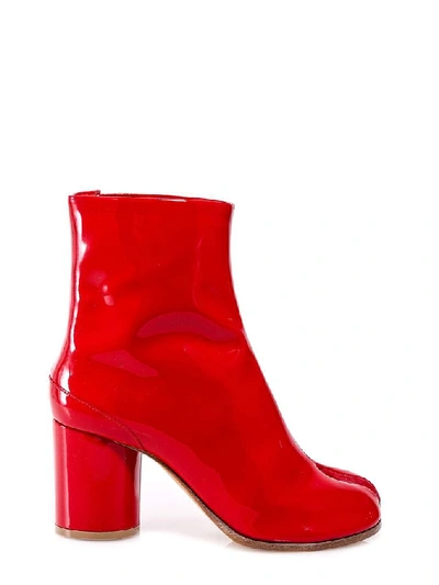 Maison Margiela 90mm Tabi Leather Ankle Boots In Red