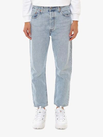 Levi's 501 Cropped High Rise Denim Jeans In Light Blue