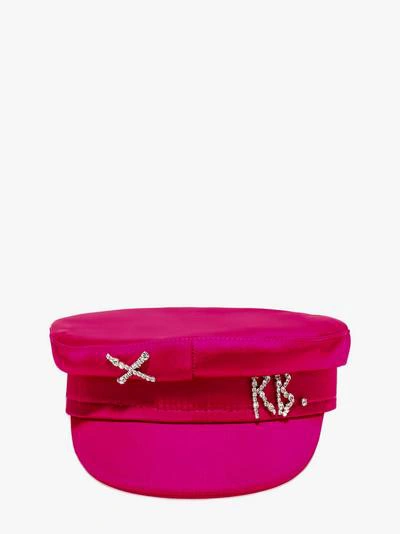 Ruslan Baginskiy Baker Boy Crystal Satin Hat In Fuchsia,pink