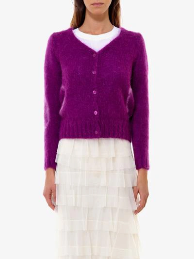 So Allure Contrasting Circle Knitted Cardigan In Purple