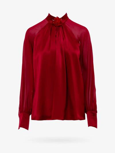 Max Mara Enna Knotted Silk-satin And Chiffon Blouse In Red