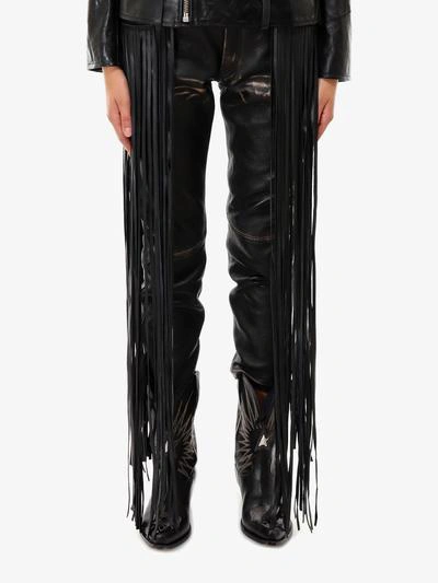 Golden Goose Leather Trousers With Fringe In Black