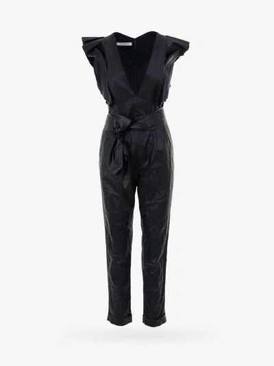Philosophy Di Lorenzo Serafini Ruffled Washed Faux Leather Jumpsuit In Black