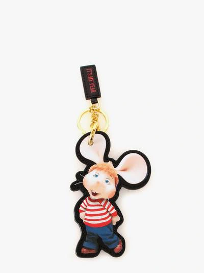 Alberta Ferretti Keychain In Leather In The Shape Of Topo Gigio In Black