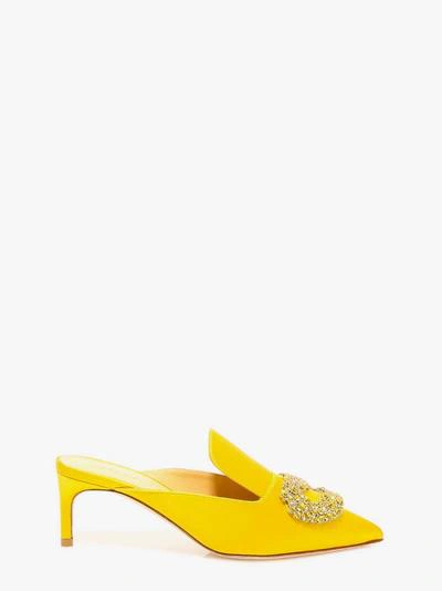 Giannico Embellished Pointed Toe Mules In Yellow