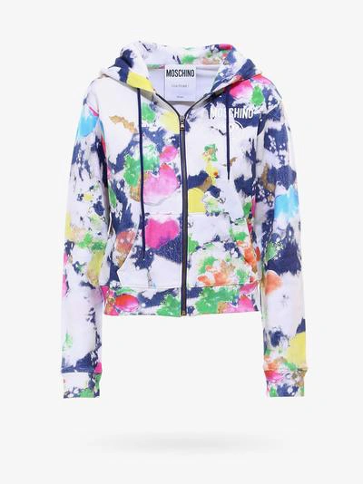 Moschino Painted And Bleached Flowers Cotton Sweatshirt In Multicoloured