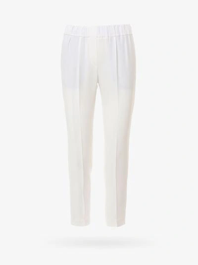 Brunello Cucinelli Silk Crepe Pull On Trouser In White