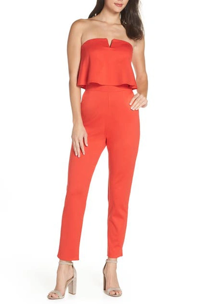 Fraiche By J Strapless Jumpsuit In Red