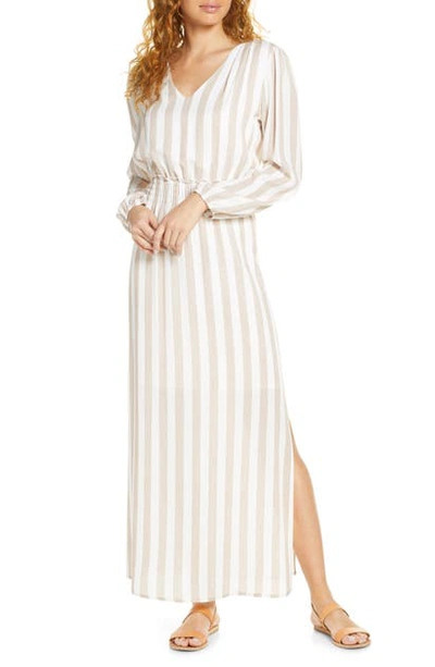Fraiche By J Smocked Waist Long Sleeve Maxi Dress In Taupe