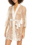 Rya Collection Plus Size Short Embroidered Lace Sheer Robe In Champagne
