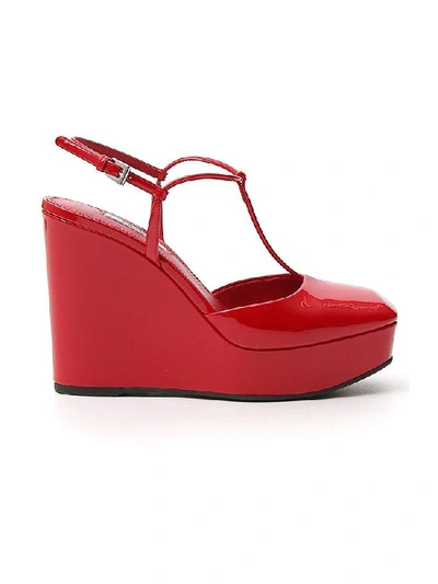 Prada Ankle Strap Wedges In Red