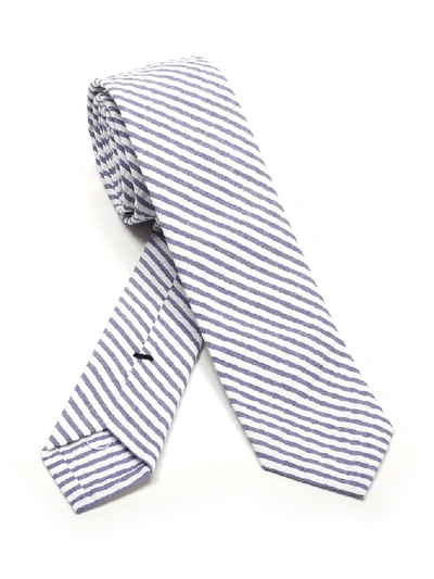 Thom Browne 5.5cm Striped Cotton-seersucker Tie In Gray