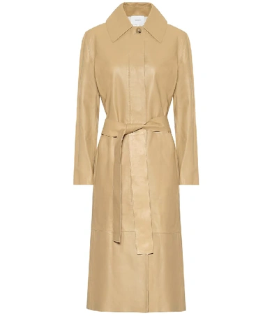 Vince Double-face Leather Trench Coat In Beige