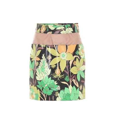 Fendi Floral Coated-cotton Miniskirt In Green