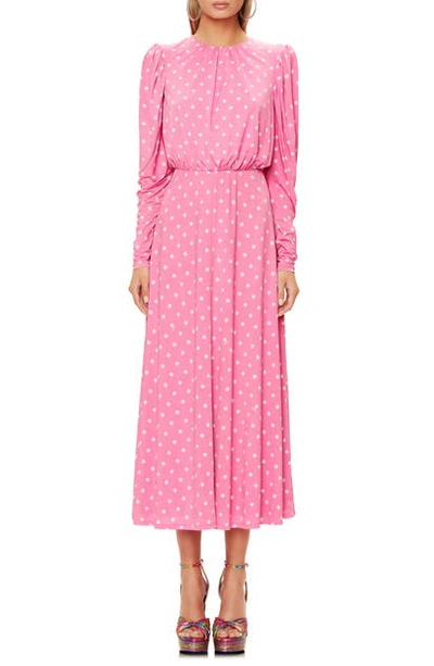 Afrm Zane Open Back Long Sleeve Midi Dress In Pink Polka Dot