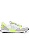 EMPORIO ARMANI NEON-TRIMMED SUEDE-PANEL LOW TOP TRAINERS