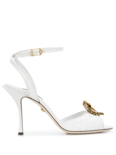 Dolce & Gabbana Keira Devotion Embellished Quilted Leather Sandals In White