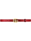 Gucci Gg Marmont Thin Leather Belt With Shiny Buckle In Red