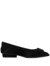 Ferragamo Viva Bow-embellished Suede Point-toe Flats In Black