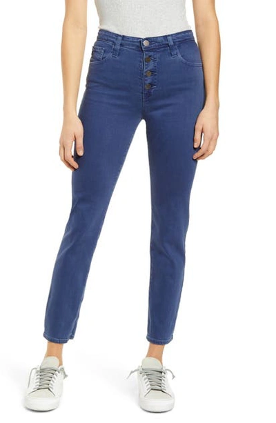 Ag The Isabelle Button Fly High Waist Ankle Straight Leg Jeans In Sulfur Bright Indigo