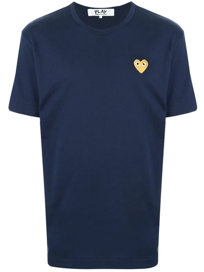 Comme Des Garçons Play Embroidered Logo T-shirt In Blue