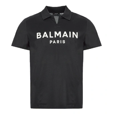 Balmain Logo Print Polo Shirt In Blue