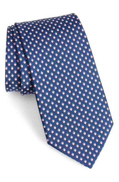 Ferragamo Lalla Strawberry Pattern Silk Tie In Bluette