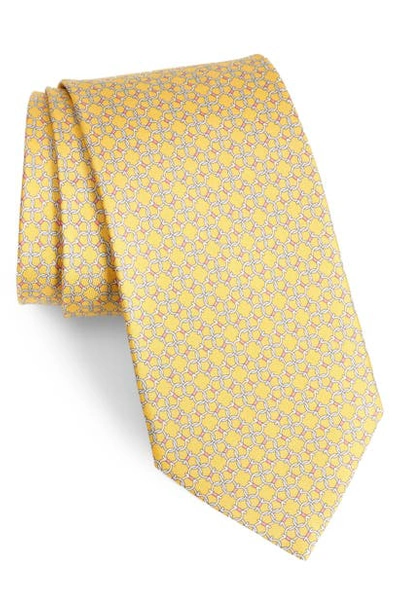 Ferragamo Luther Gancini Pattern Silk Tie In Giallo