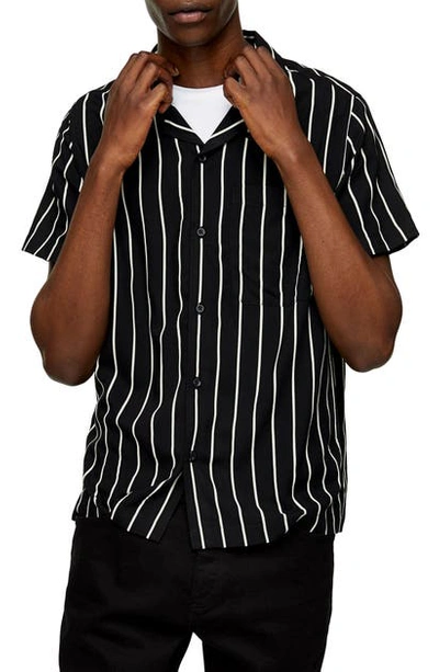 Topman Toman Slim Fit Stripe Short Sleeve Button-up Shirt In Black