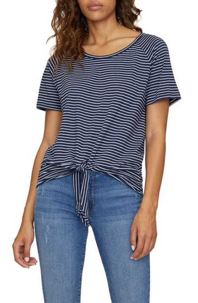 Sanctuary Lou Striped Tie-front T-shirt In Navy Vibration Sea Foam Stripe