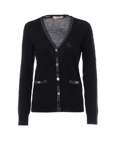 Tory Burch Long Sleeve Cardigan In Black