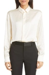 Saint Laurent Embellished Silk Satin Shirt In Neutrals