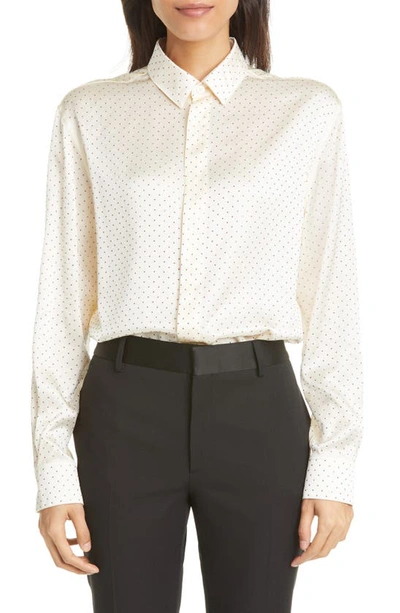 Saint Laurent Embellished Silk Satin Shirt In Neutrals