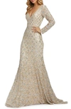 MAC DUGGAL LONG SLEEVE SEQUIN GOWN,5021