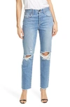 ALICE AND OLIVIA AMAZING HIGH WAIST RIPPED BOYFRIEND NONSTRETCH COTTON JEANS,CD379101NTY