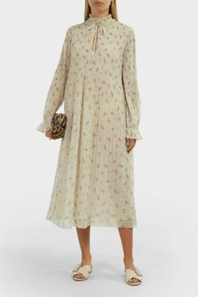 Ganni Pleated Georgette Midi Dress In Ivory
