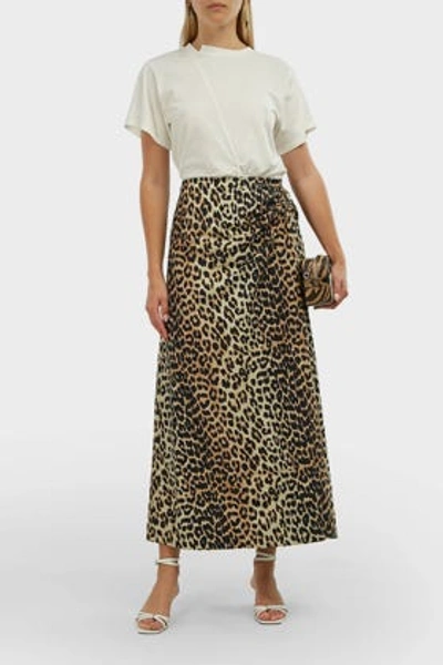 Ganni Leopard-print Ruched Midi Skirt In Animal