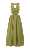 Deveaux Madelyn Cutout Cotton-poplin Dress In Green